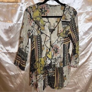 Signature Vintage Boho Chic Pleated Button-Down Blouse Layering Essential (M)